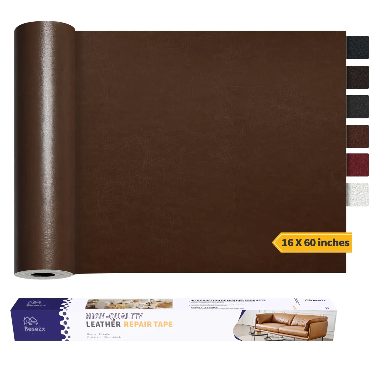 Besezx Leather Repair Patch Tape Kit Vintage Brown 152cm x 40cm (60in x 16in) | Self-Adhesive Vinyl & Leather Furniture Repair - main product image