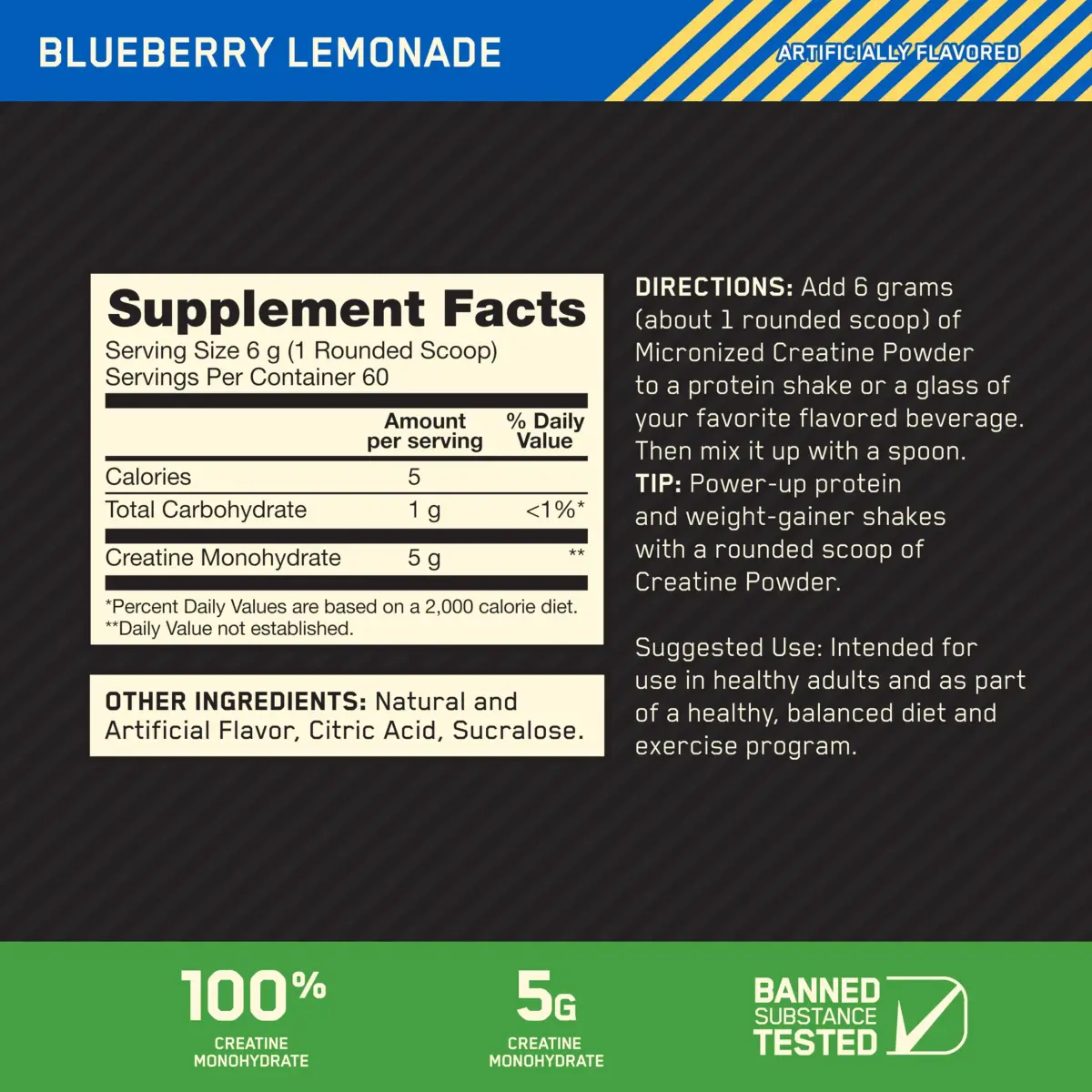 Optimum Nutrition Micronized Creatine Monohydrate Powder Blueberry Lemonade 12 Oz (340 g) | Supports Muscle Strength & Power - view 3