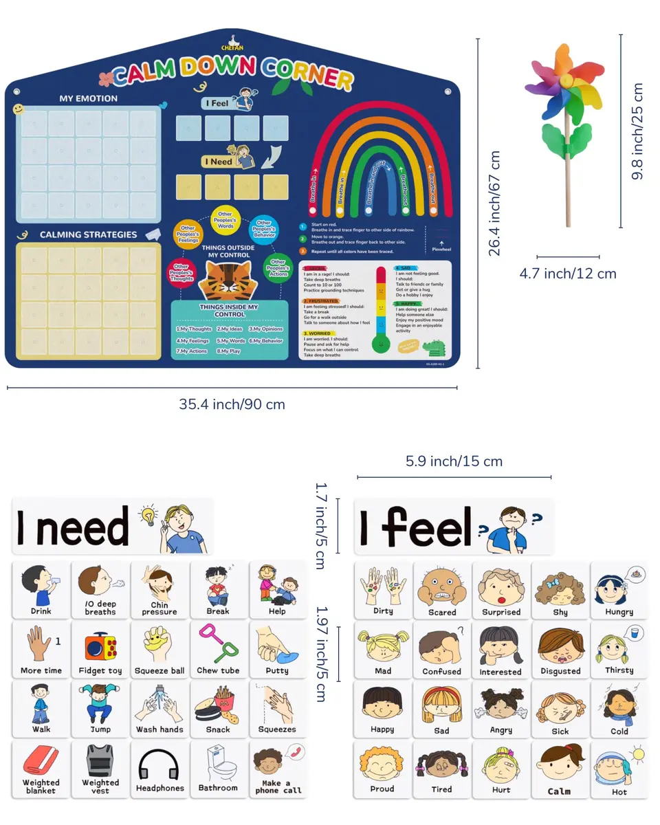 CHEFAN Calm Down Corner Set Feelings Chart for Kids Classroom | Emotional Regulation Tool (70-120 chars) - view 2