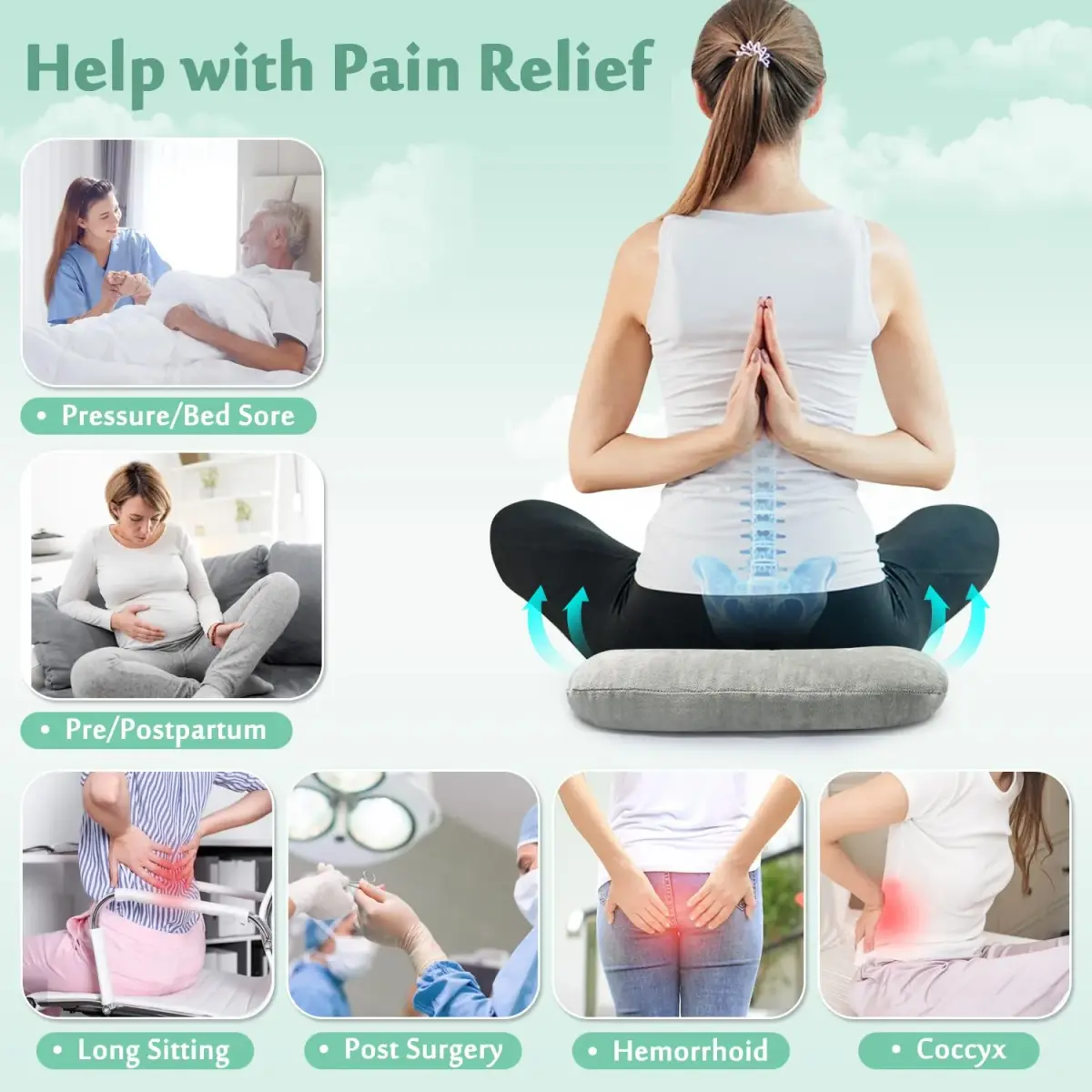 AOSSA Donut Seat Cushion for Tailbone Pain & Hemorrhoids | 40cm x 40cm (15.7" x 15.7") - view 3