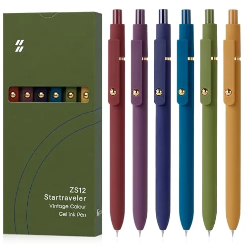 FIOVER Gel Pens, 6Pcs Gold Vintage Rollerball Pens with Black Ink, 0.7mm Fine Point for Journaling, Office, School Supplies - main product image