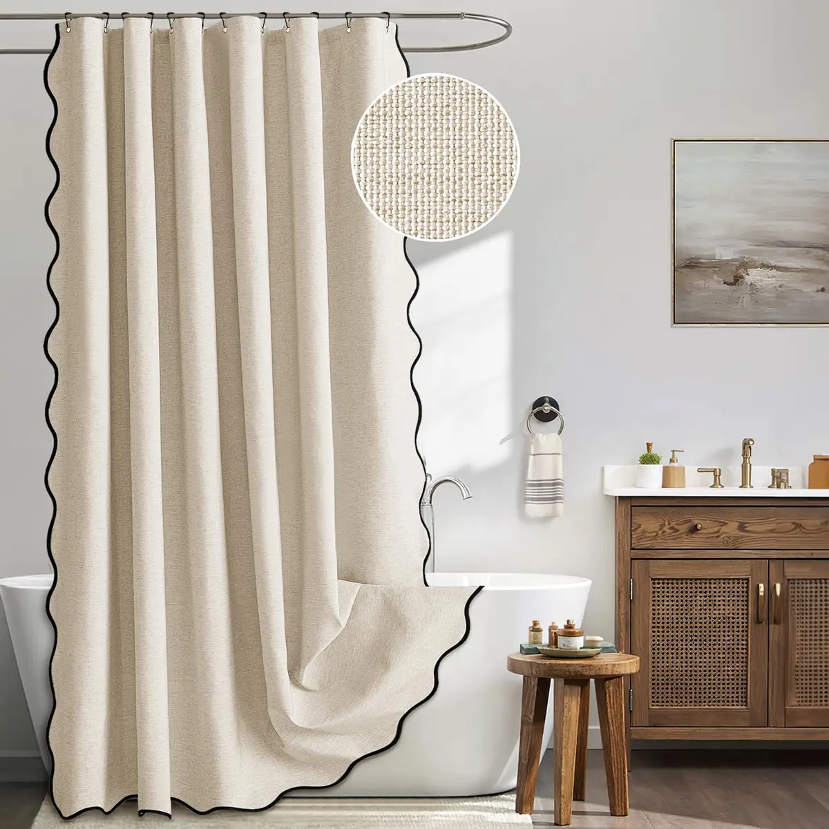 MIULEE Beige Linen Textured Shower Curtain W72*L72 Waterproof & Washable - main product image