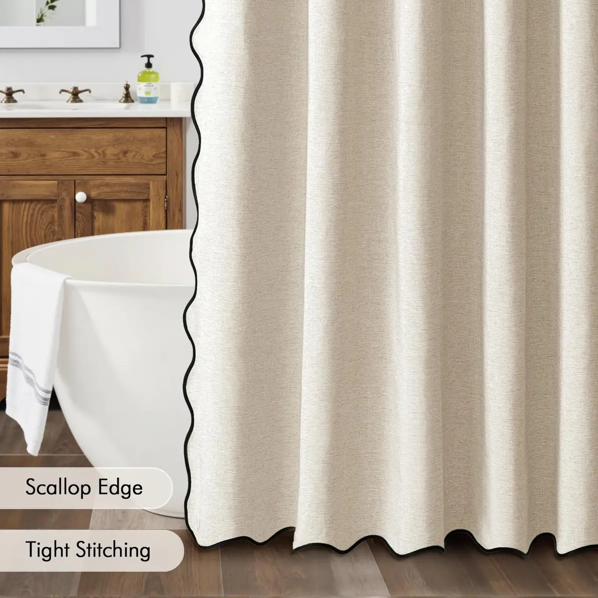 MIULEE Beige Linen Textured Shower Curtain W72*L72 Waterproof & Washable - view 5