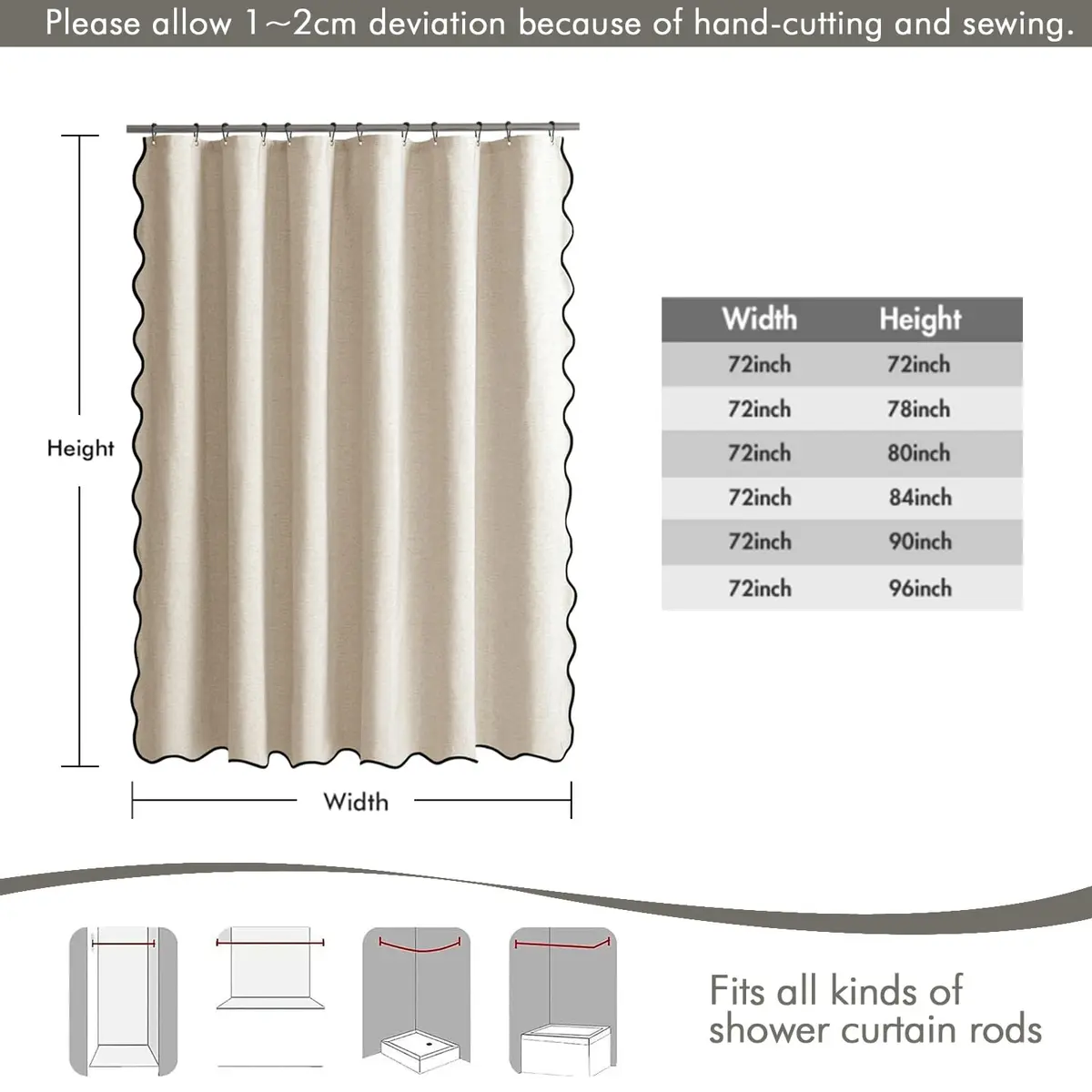 MIULEE Beige Linen Textured Shower Curtain W72*L72 Waterproof & Washable - view 6