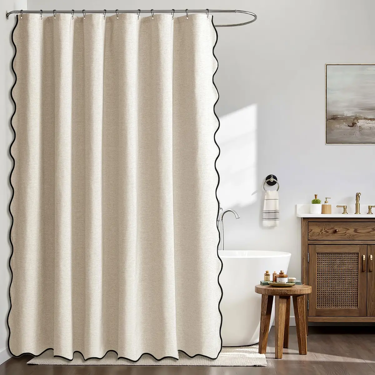 MIULEE Beige Linen Textured Shower Curtain W72*L72 Waterproof & Washable - view 2