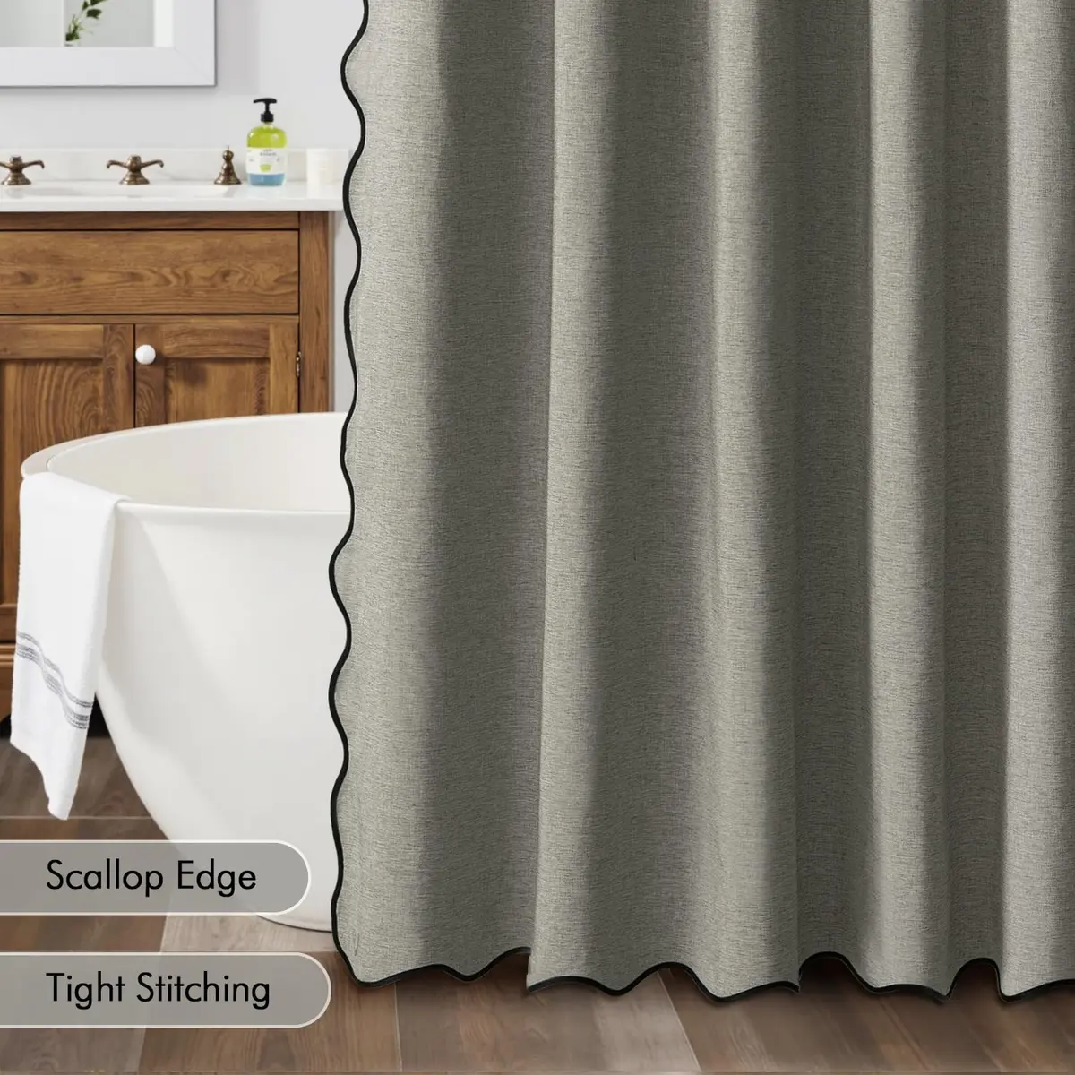 MIULEE Grey Scalloped Linen Shower Curtain 72x72 Inches | Waterproof & Elegant - view 5
