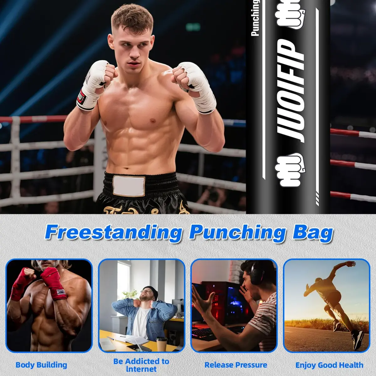 JUOIFIP Freestanding Punching Bag with Stand, 70 inch (178 cm) | Heavy Bag for Adults, MMA, Taekwondo - view 3