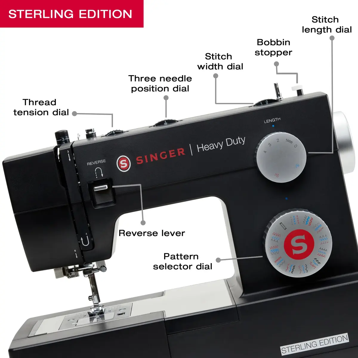 SINGER 4432 Sterling Heavy Duty Sewing Machine 15.5"D x 6.25"W x 12"H | 32 Stitches, Rugged Power - view 2