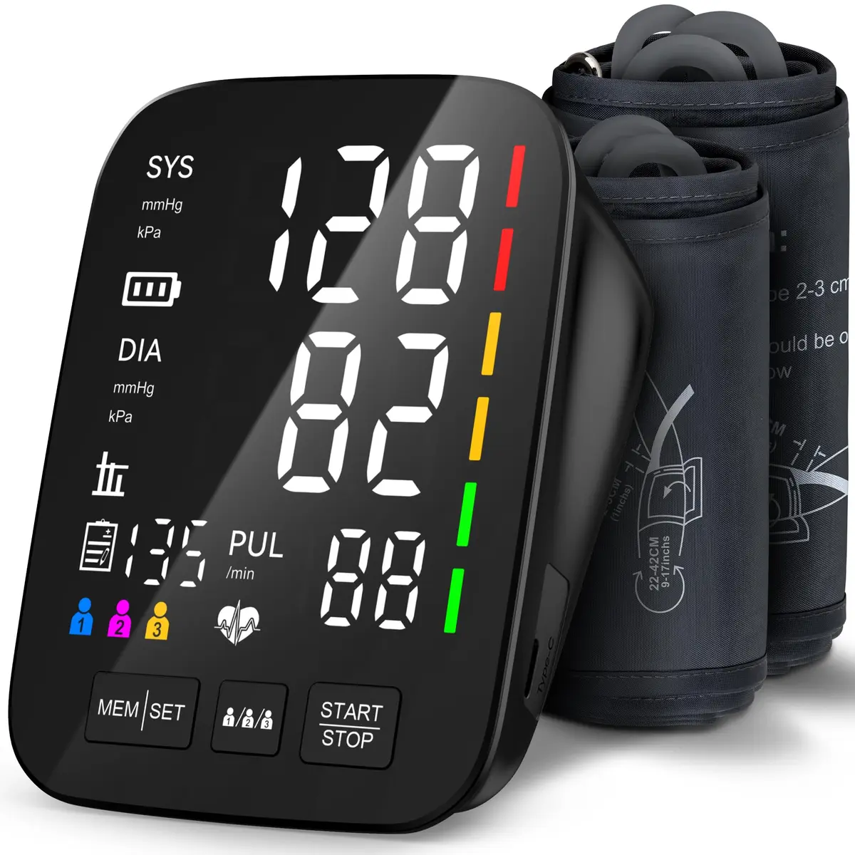 AQESO Automatic Upper Arm Blood Pressure Monitor U80A with 2 Size Cuffs (9"-17" & 13"-21") | Accurate Digital BP Machine with 5" LED Display - main product image