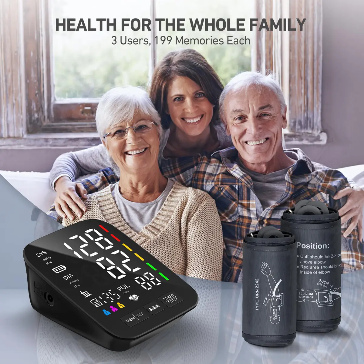 AQESO Automatic Upper Arm Blood Pressure Monitor U80A with 2 Size Cuffs (9"-17" & 13"-21") | Accurate Digital BP Machine with 5" LED Display - view 5