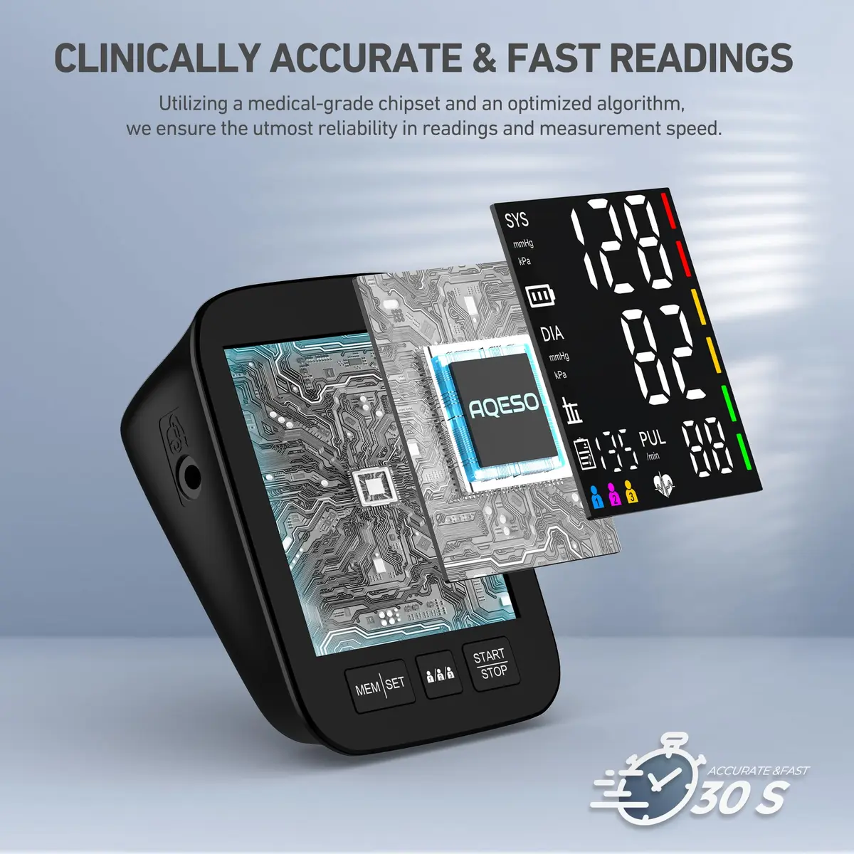 AQESO Automatic Upper Arm Blood Pressure Monitor U80A with 2 Size Cuffs (9"-17" & 13"-21") | Accurate Digital BP Machine with 5" LED Display - view 3