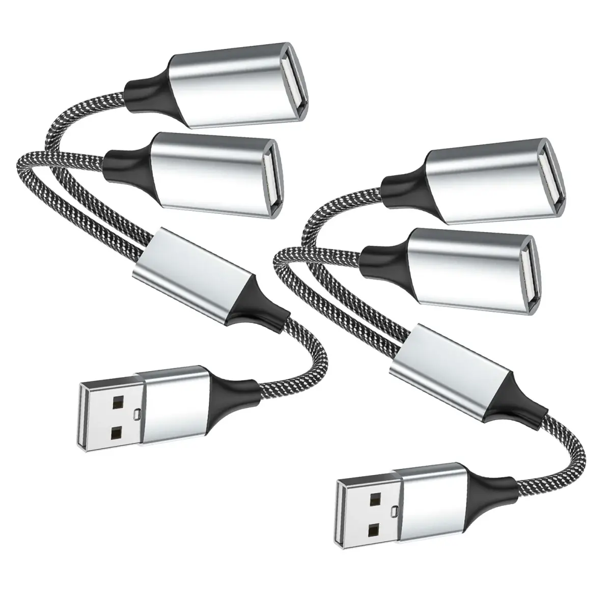 Fidioto 2-Pack USB-A Y Splitter Cable, 1 Male to 2 Female, 10-inch (25cm) - For Data & Charging - main product image