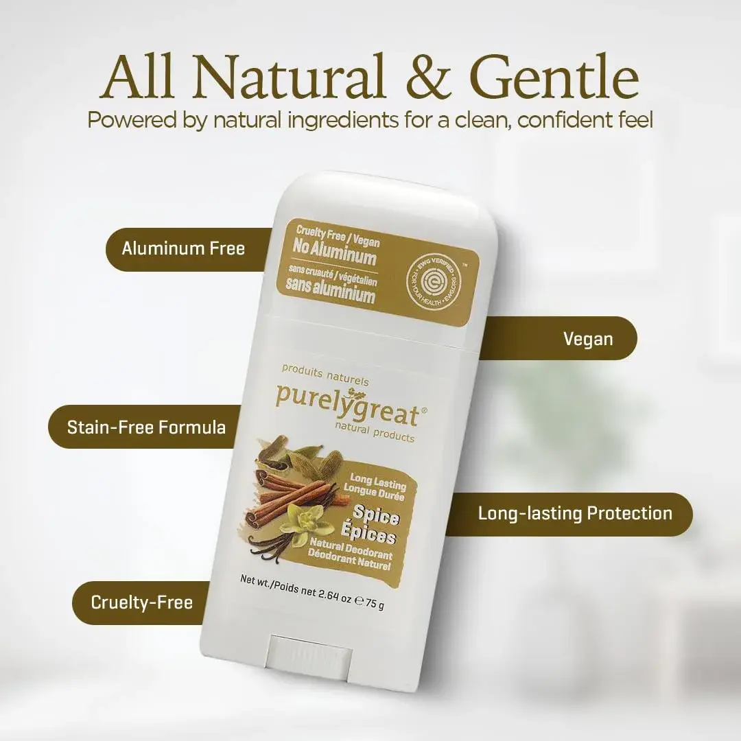 Purelygreat Spice Scented Natural Deodorant Stick 75g (2.64 oz) | All-Day Odor Defense - view 3