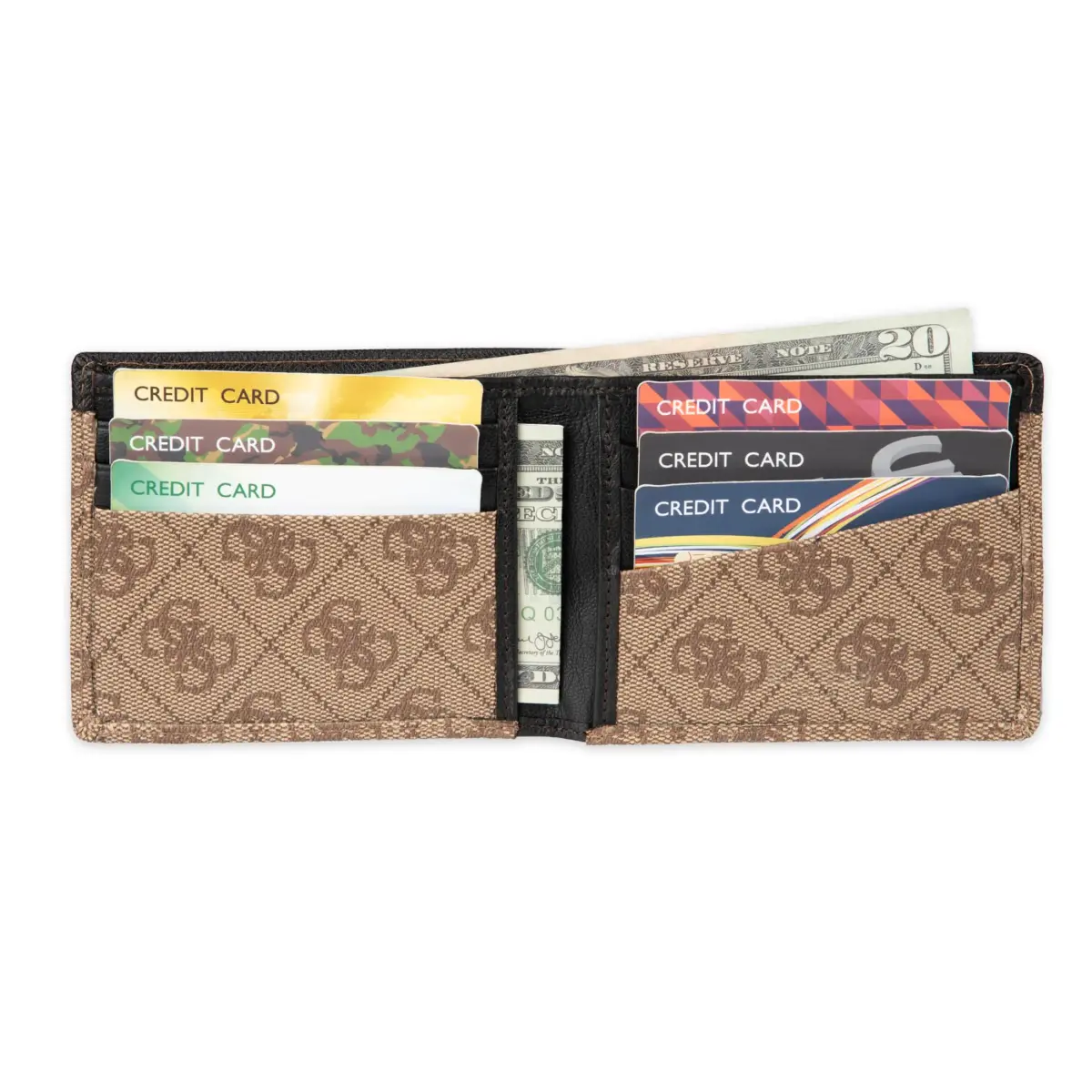 GUESS Men's Brown Quattro G Slim Leather Bifold Wallet with RFID Blocking - view 4