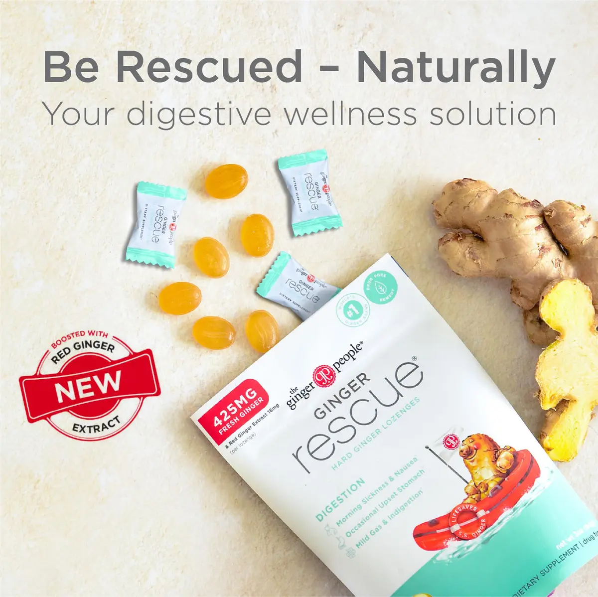 The Ginger People Ginger Rescue Digestive Lozenges 30ct | Natural Nausea Relief, Drug-Free, Vegan (70-120 chars) - view 3