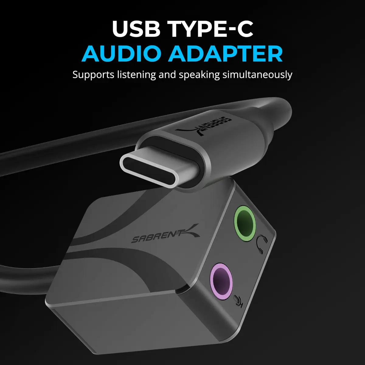 Sabrent USB-C to 3.5mm Audio Adapter, 24-bit/96kHz, Stereo Out & Mono Mic In, For Windows, macOS, Linux, Aluminum, Plug and Play - view 2