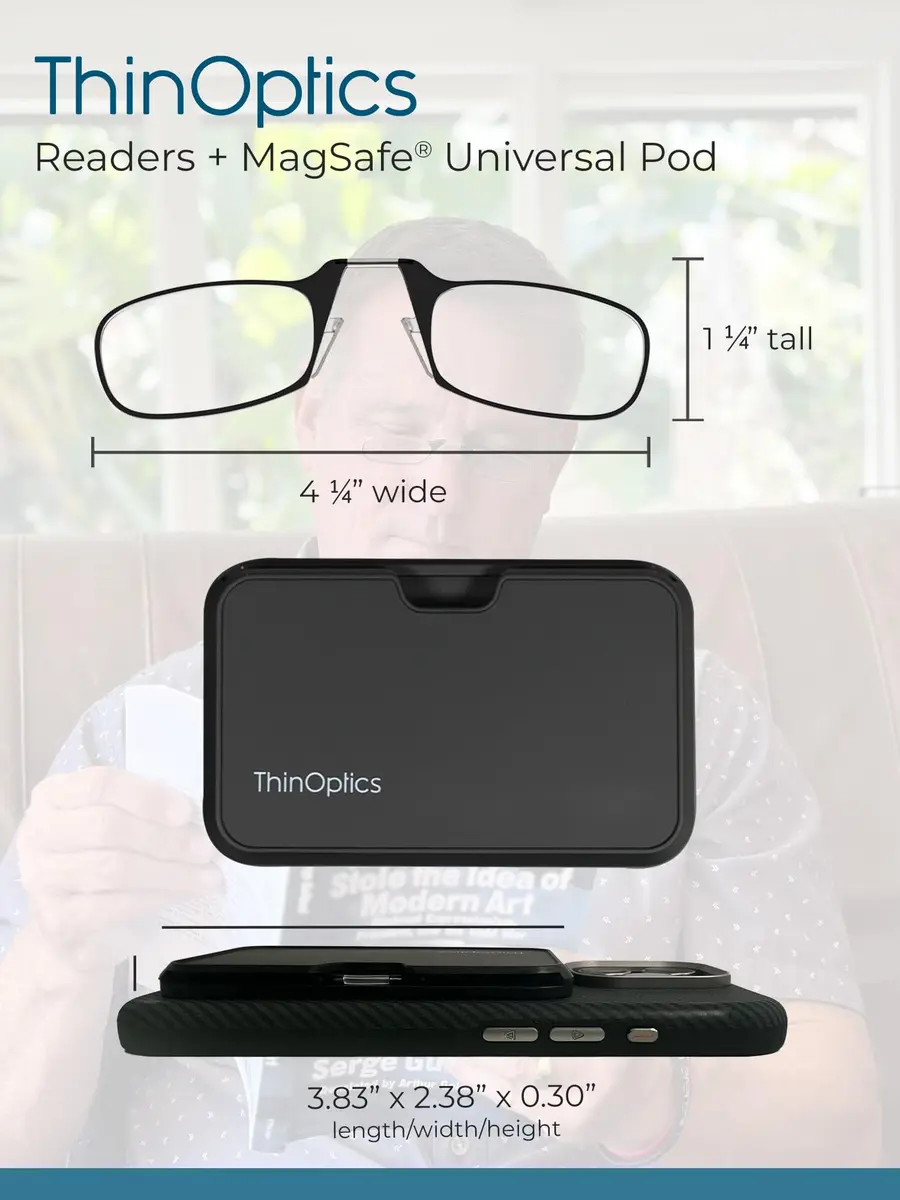ThinOptics Readers with MagSafe Compatible Case - Armless On-Nose Reading Glasses 2.0x | Lightweight & Portable - view 6