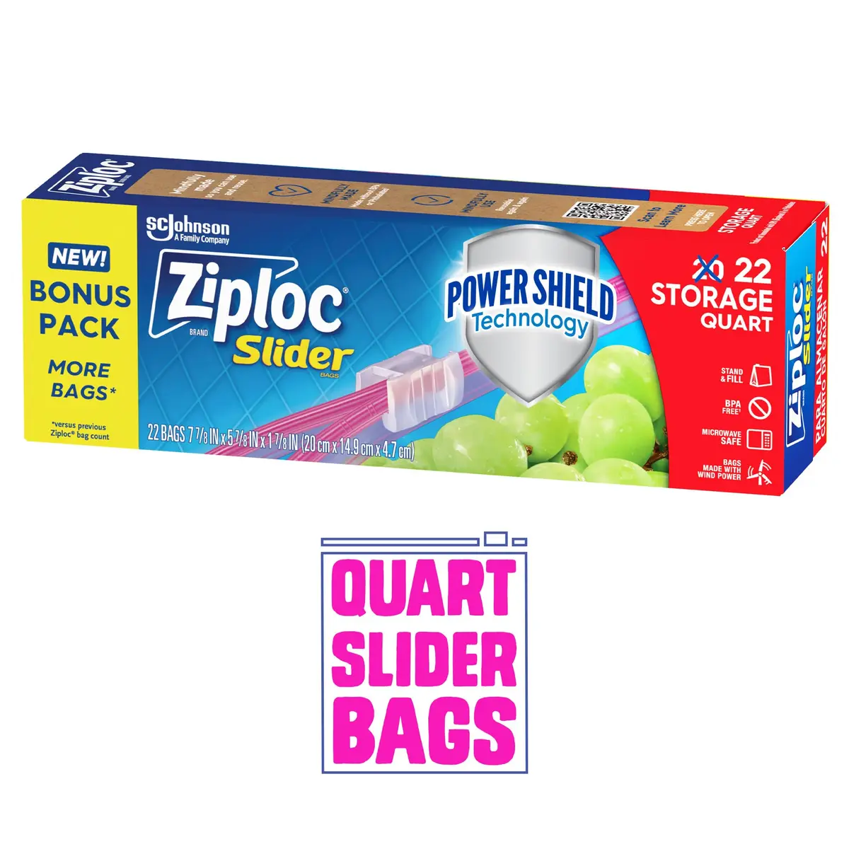 Ziploc Quart Food Storage Slider Bags, 1 Quart (946 ml), 22 Count | Power Shield Technology - view 4