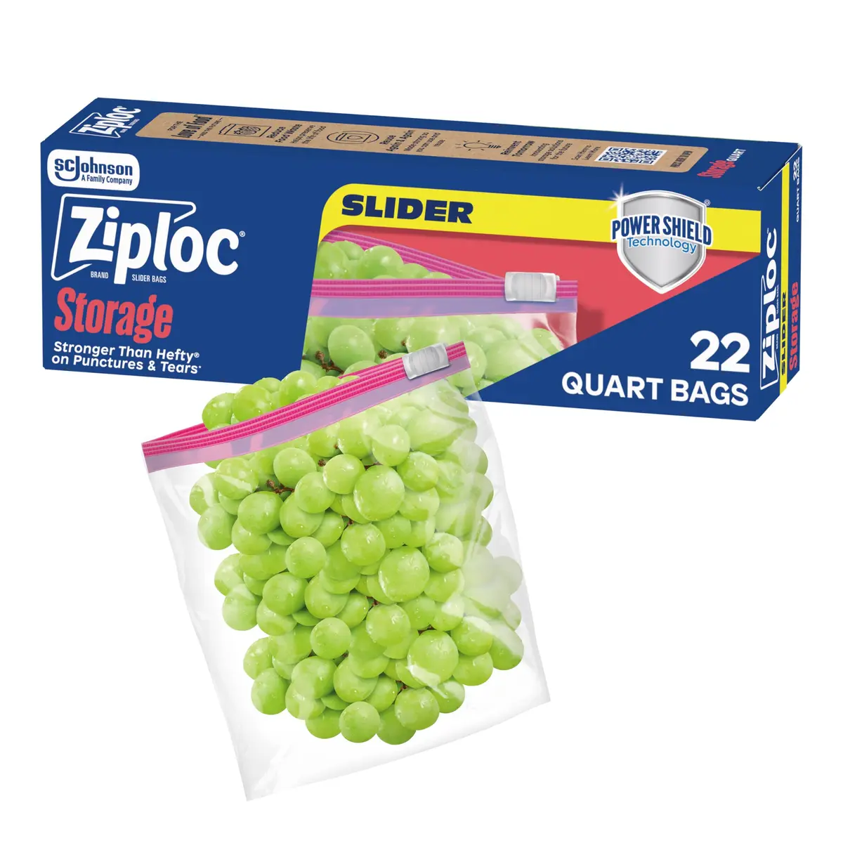 Ziploc Quart Food Storage Slider Bags, 1 Quart (946 ml), 22 Count | Power Shield Technology - main product image