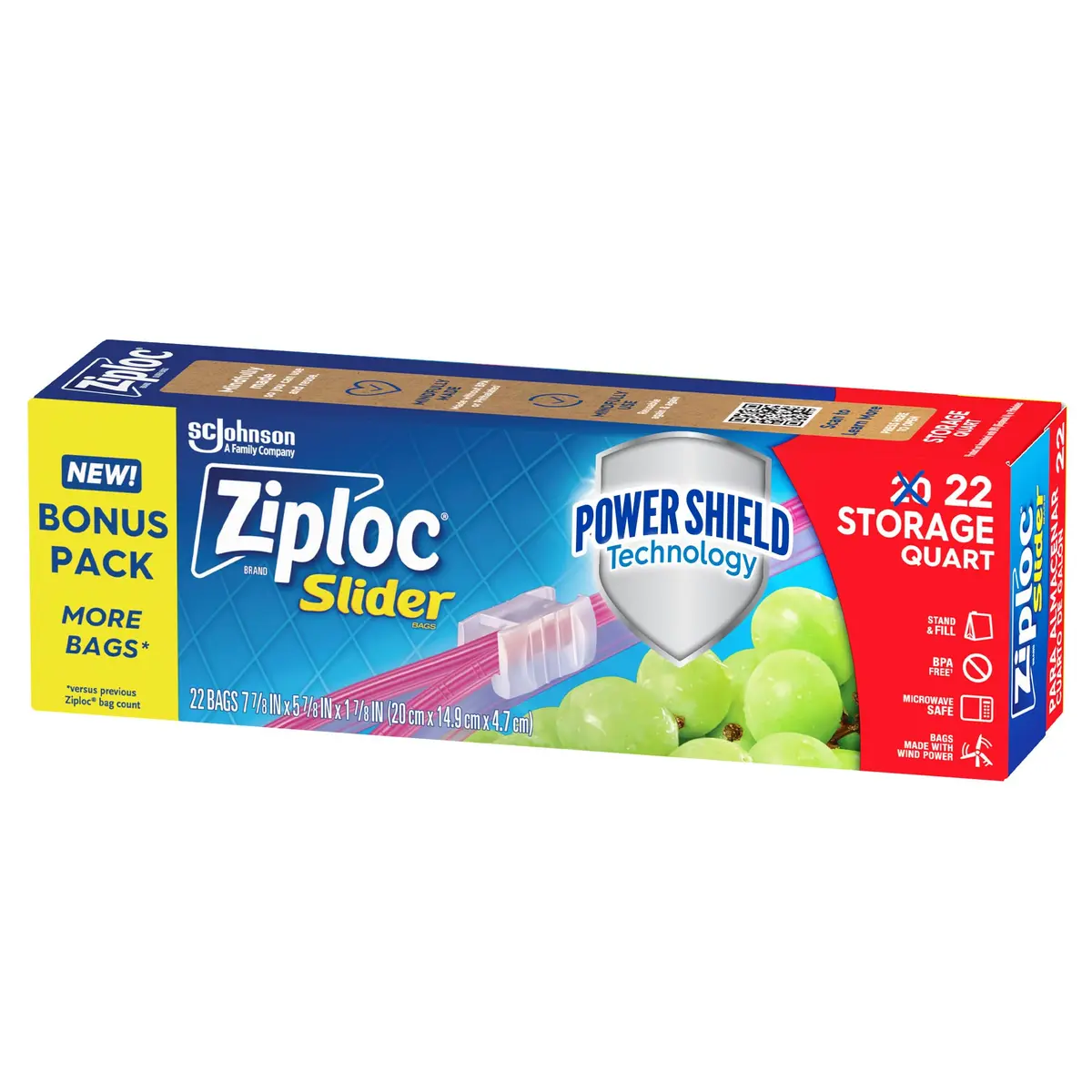 Ziploc Quart Food Storage Slider Bags, 1 Quart (946 ml), 22 Count | Power Shield Technology - view 3