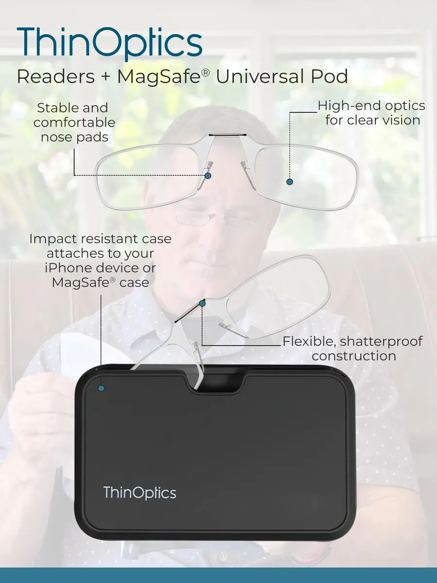 Always With You ThinOptics Readers with MagSafe Case - Armless On-Nose Glasses - Slim Phone Attachment - Black 2.5x - view 5