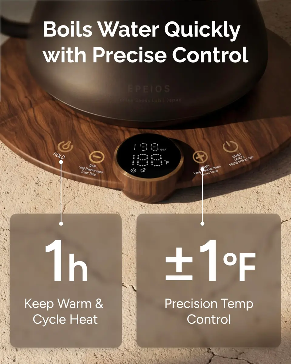 intasting Gooseneck Electric Kettle with ±1℉ Temp Control 0.9L | Precision Pour-Over & Hot Water - view 8