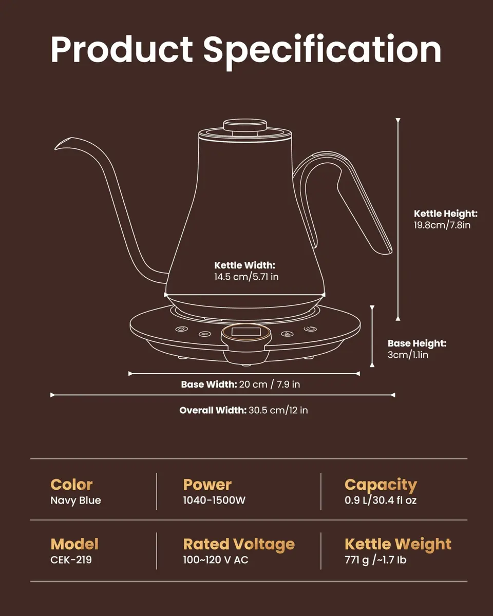 intasting Gooseneck Electric Kettle with ±1℉ Temperature Control 0.9 Liter - view 2
