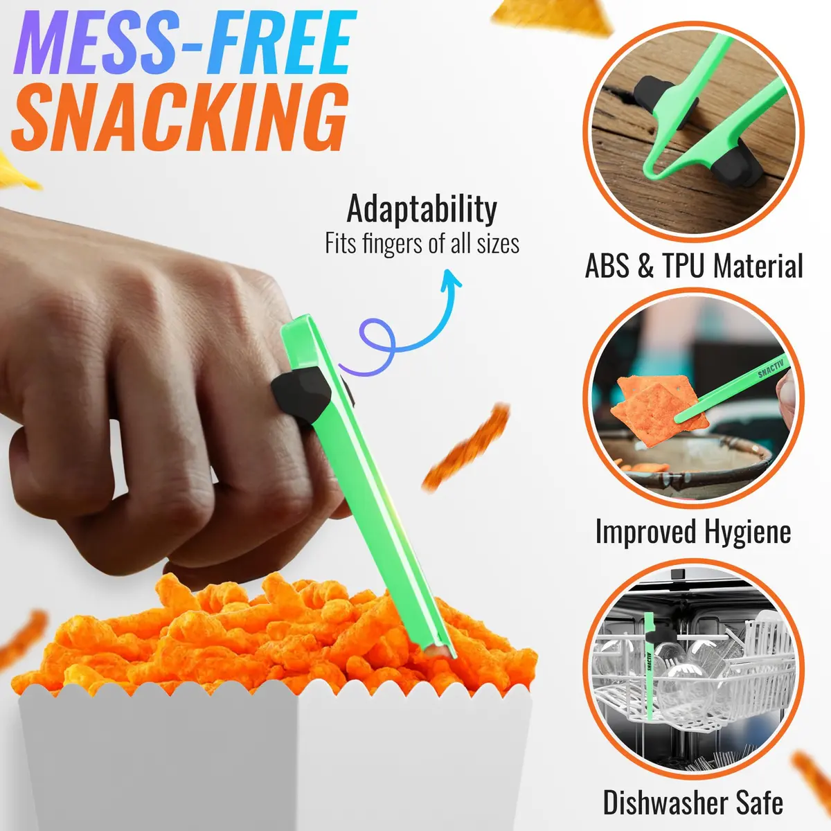 SNACTIV PRO Finger Chopsticks for Gamers - Glow in the Dark, 1 Piece | Mess-Free Snacking Solution - view 4