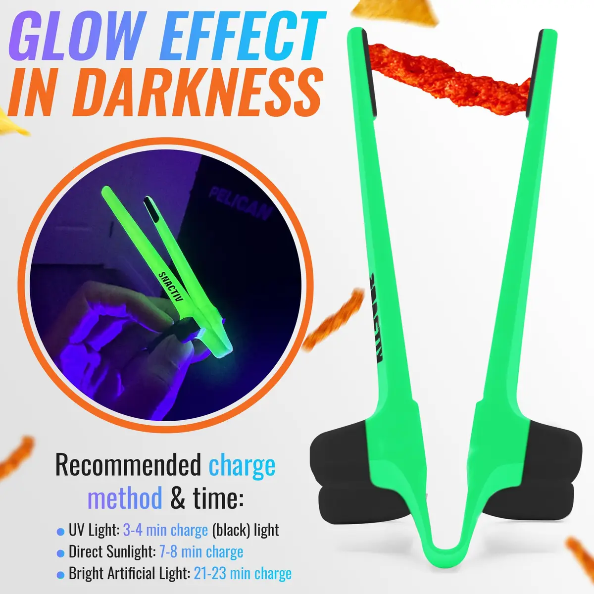 SNACTIV PRO Finger Chopsticks for Gamers - Glow in the Dark, 1 Piece | Mess-Free Snacking Solution - view 2