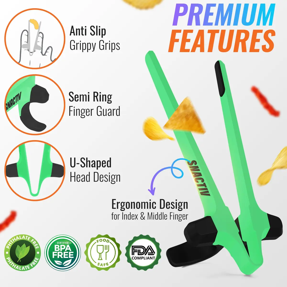 SNACTIV PRO Finger Chopsticks for Gamers - Glow in the Dark, 1 Piece | Mess-Free Snacking Solution - view 3