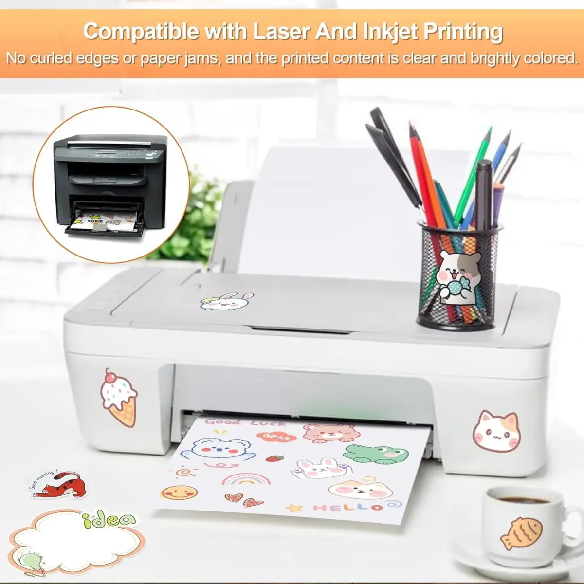 Joyberg Printable Sticker Paper Full Sheet Labels, 150 Sheets 8.5"x11" Matte for Inkjet & Laser Printers - view 4