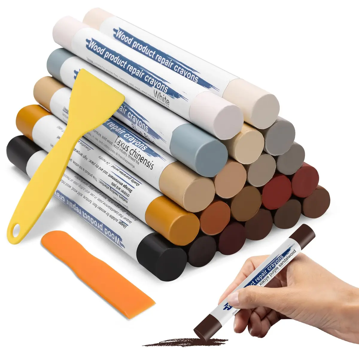 Windspeed Wood Filler Sticks with Scrapers - 20 Colors - Furniture Repair Kit for Cabinets, Floors, Baseboards - main product image