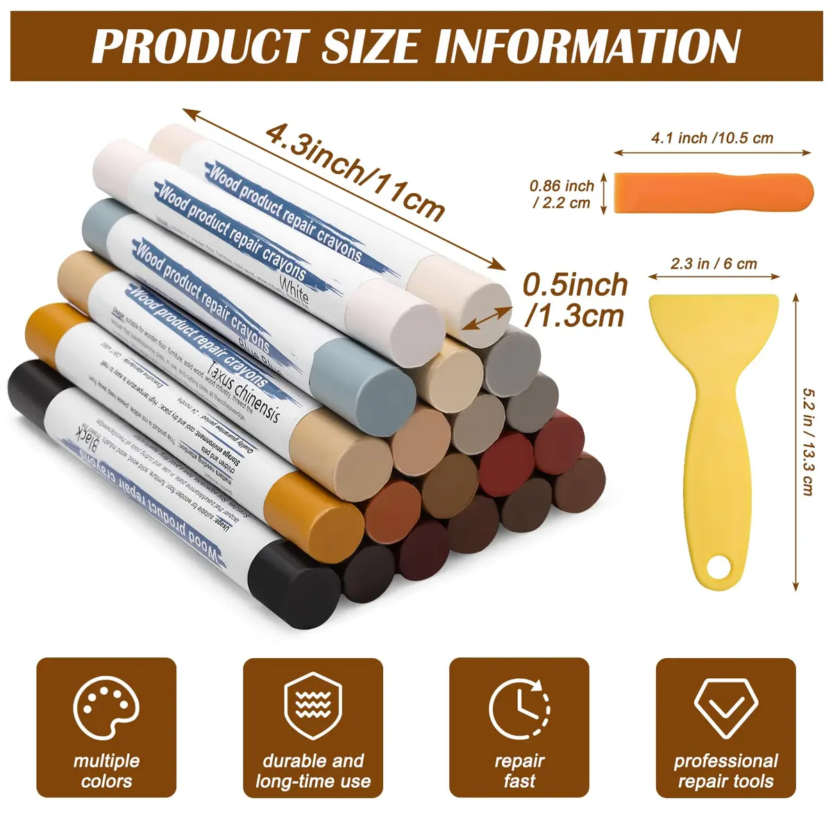 Windspeed Wood Filler Sticks with Scrapers - 20 Colors - Furniture Repair Kit for Cabinets, Floors, Baseboards - view 2