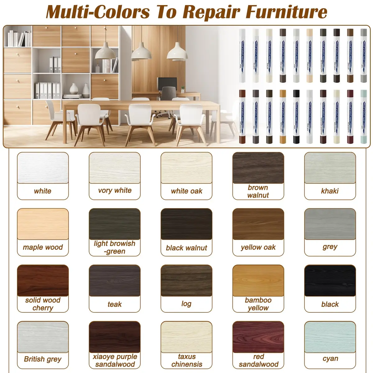 Windspeed Wood Filler Sticks with Scrapers - 20 Colors - Furniture Repair Kit for Cabinets, Floors, Baseboards - view 3