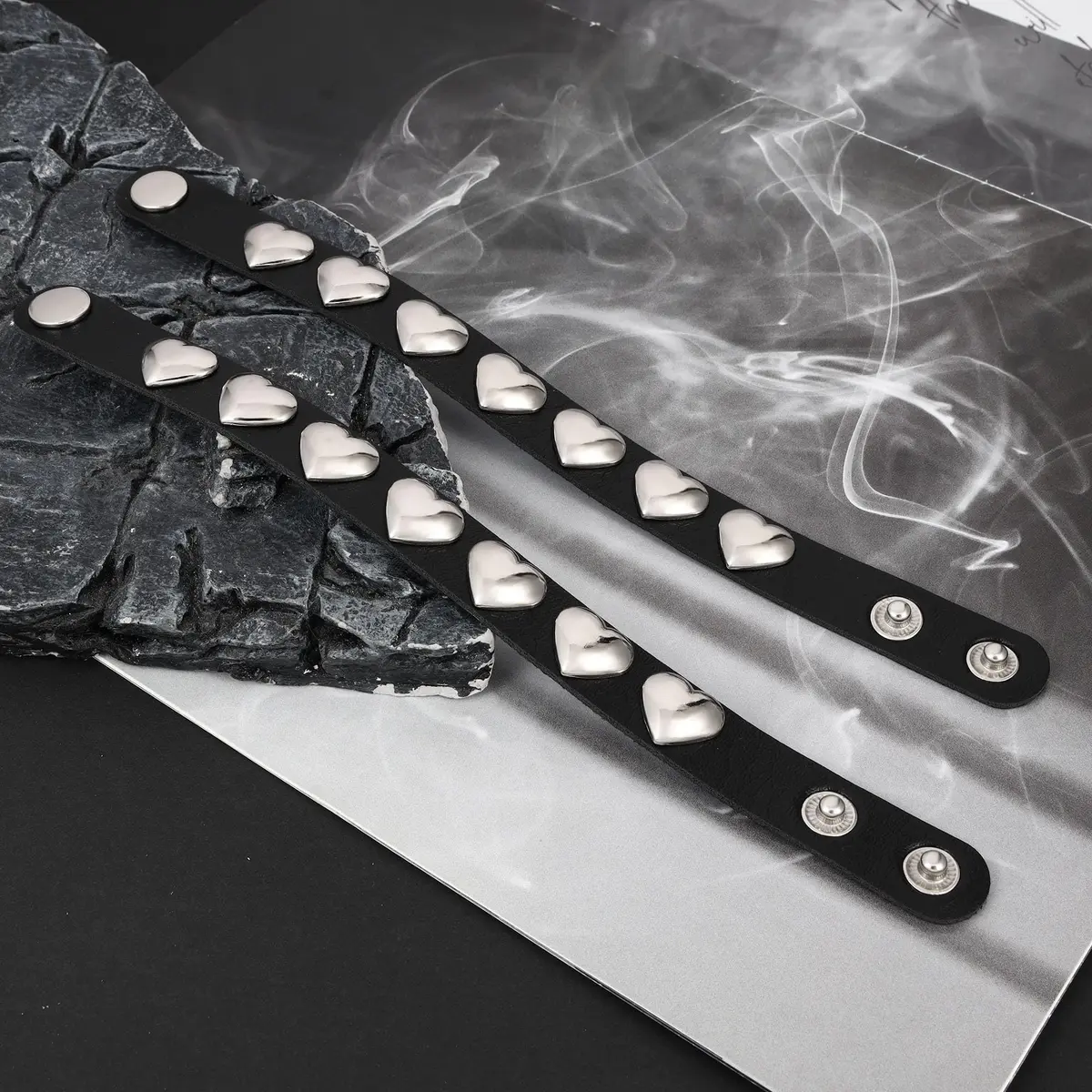 Mafnee Punk Goth Bracelet for Man Women Leather Spike Rivet Metal Studded Wristband Black | Punk, Gothic, Rock Style - view 6