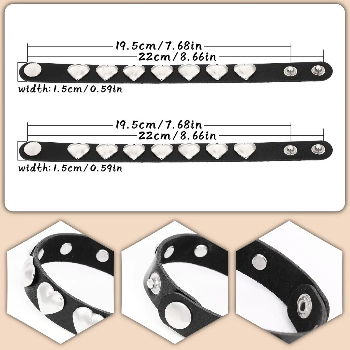 Mafnee Punk Goth Bracelet for Man Women Leather Spike Rivet Metal Studded Wristband Black | Punk, Gothic, Rock Style - view 2
