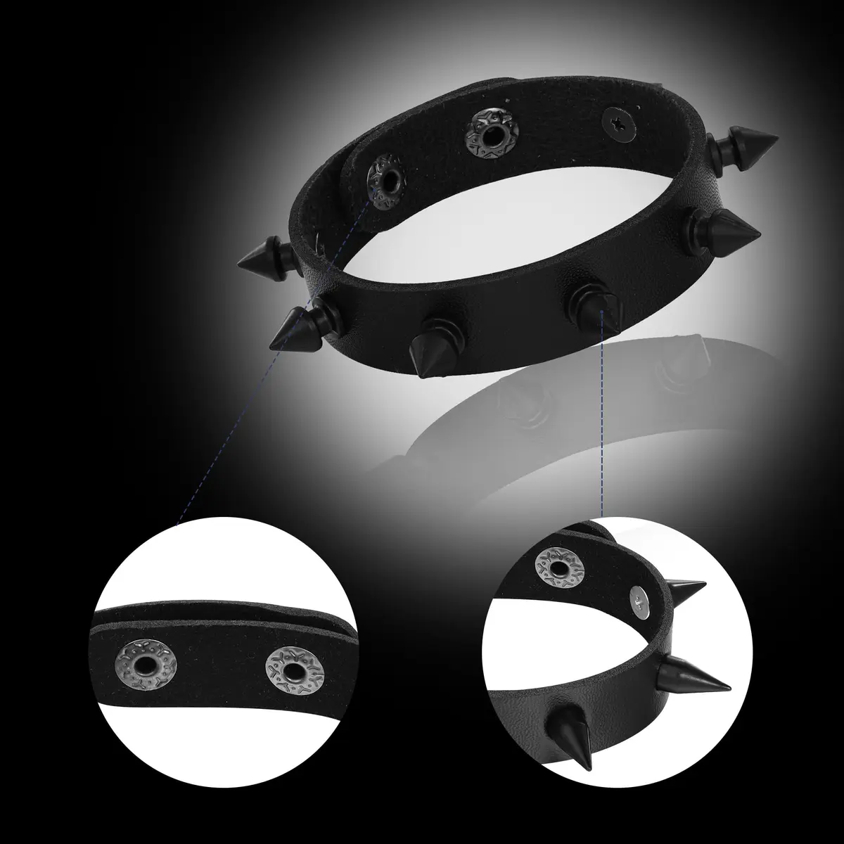 Mafnee Punk Goth Bracelet for Men & Women Leather Spike Rivet Metal Studded Wristband Black | Adjustable, Durable & Fashion-Forward - view 5