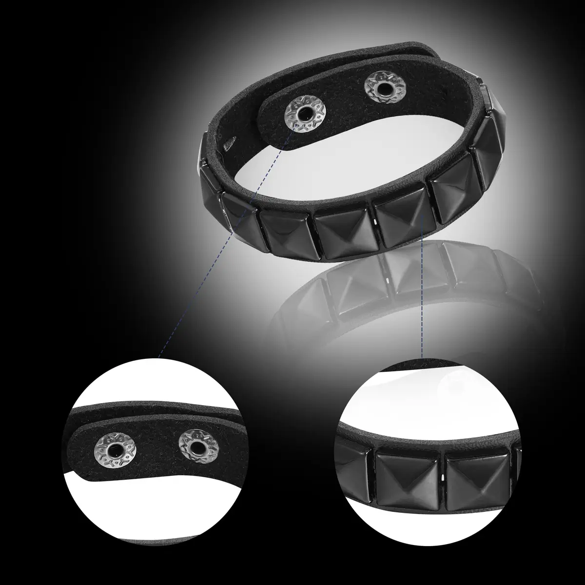 Mafnee Punk Goth Bracelet for Men & Women Leather Spike Rivet Metal Studded Wristband Black | Adjustable, Durable & Fashion-Forward - view 6