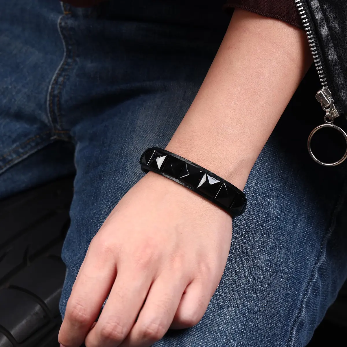 Mafnee Punk Goth Bracelet for Men & Women Leather Spike Rivet Metal Studded Wristband Black | Adjustable, Durable & Fashion-Forward - view 4