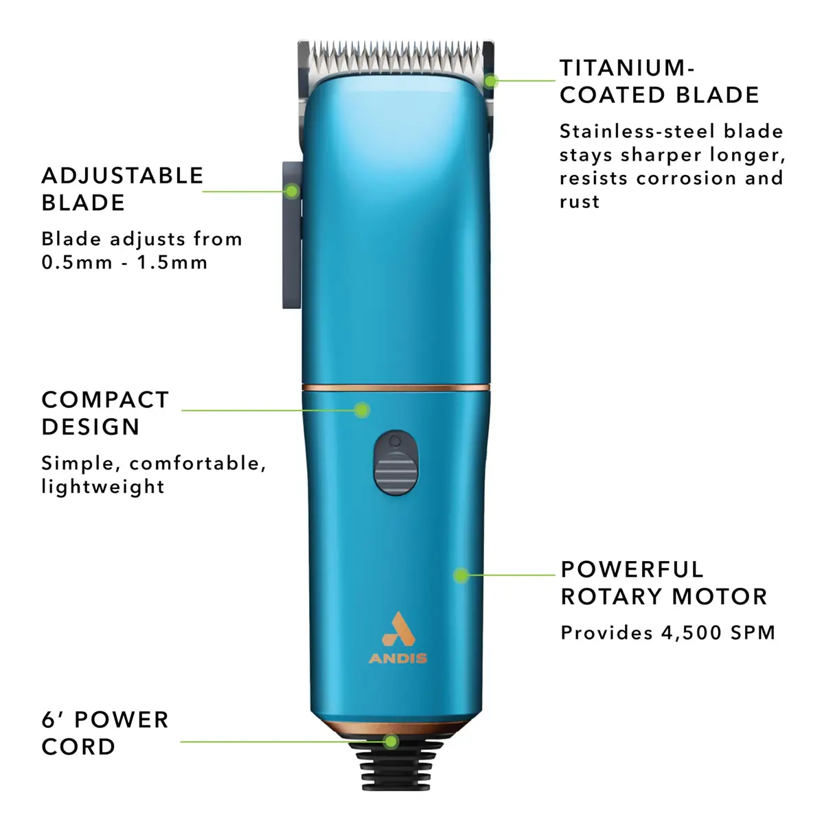 Andis Easy Clip Adjustable Blade Corded Dog Clipper 11-Pc Kit, Blue | Powerful Rotary Motor & Titanium-Coated Blades - view 4
