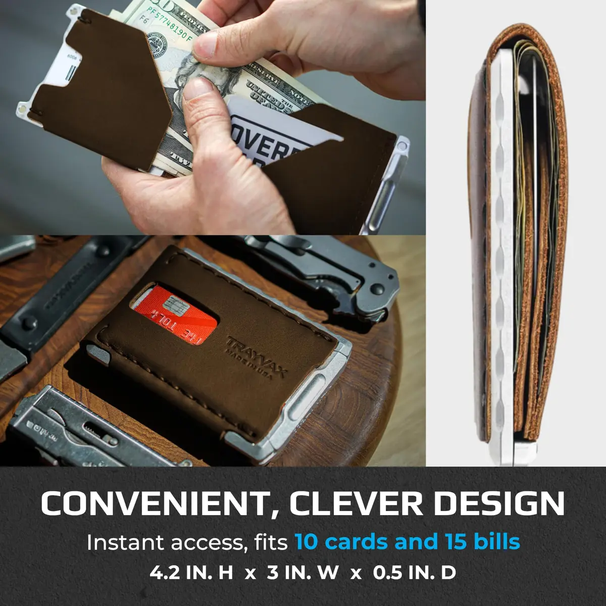 Trayvax Venture Billfold Wallet | Slim Leather Metal Front Pocket Money & Credit Card Holder for Men & Women - view 5