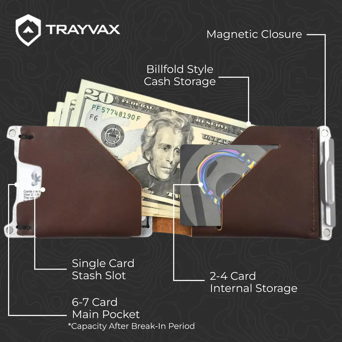Trayvax Venture Billfold Wallet | Slim Leather Metal Front Pocket Money & Credit Card Holder for Men & Women - view 6