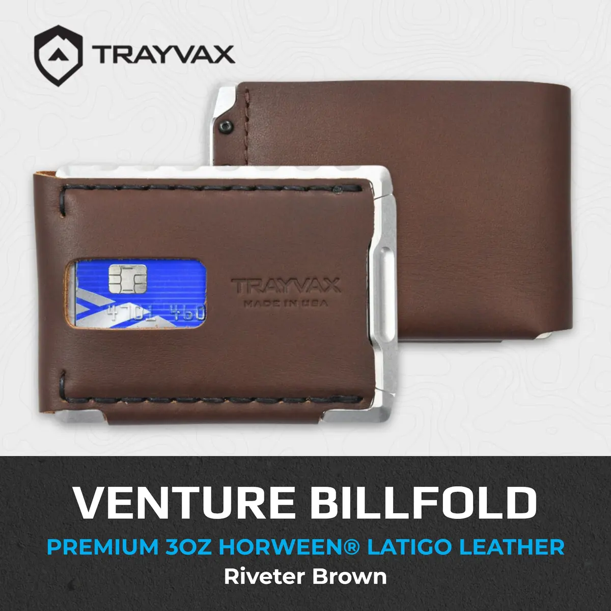 Trayvax Venture Billfold Wallet | Slim Leather Metal Front Pocket Money & Credit Card Holder for Men & Women - view 2