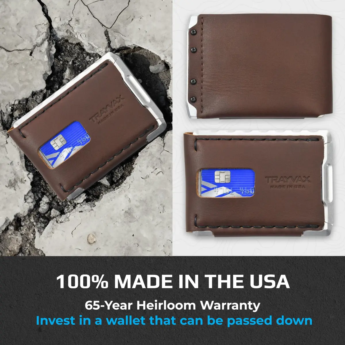 Trayvax Venture Billfold Wallet | Slim Leather Metal Front Pocket Money & Credit Card Holder for Men & Women - view 3