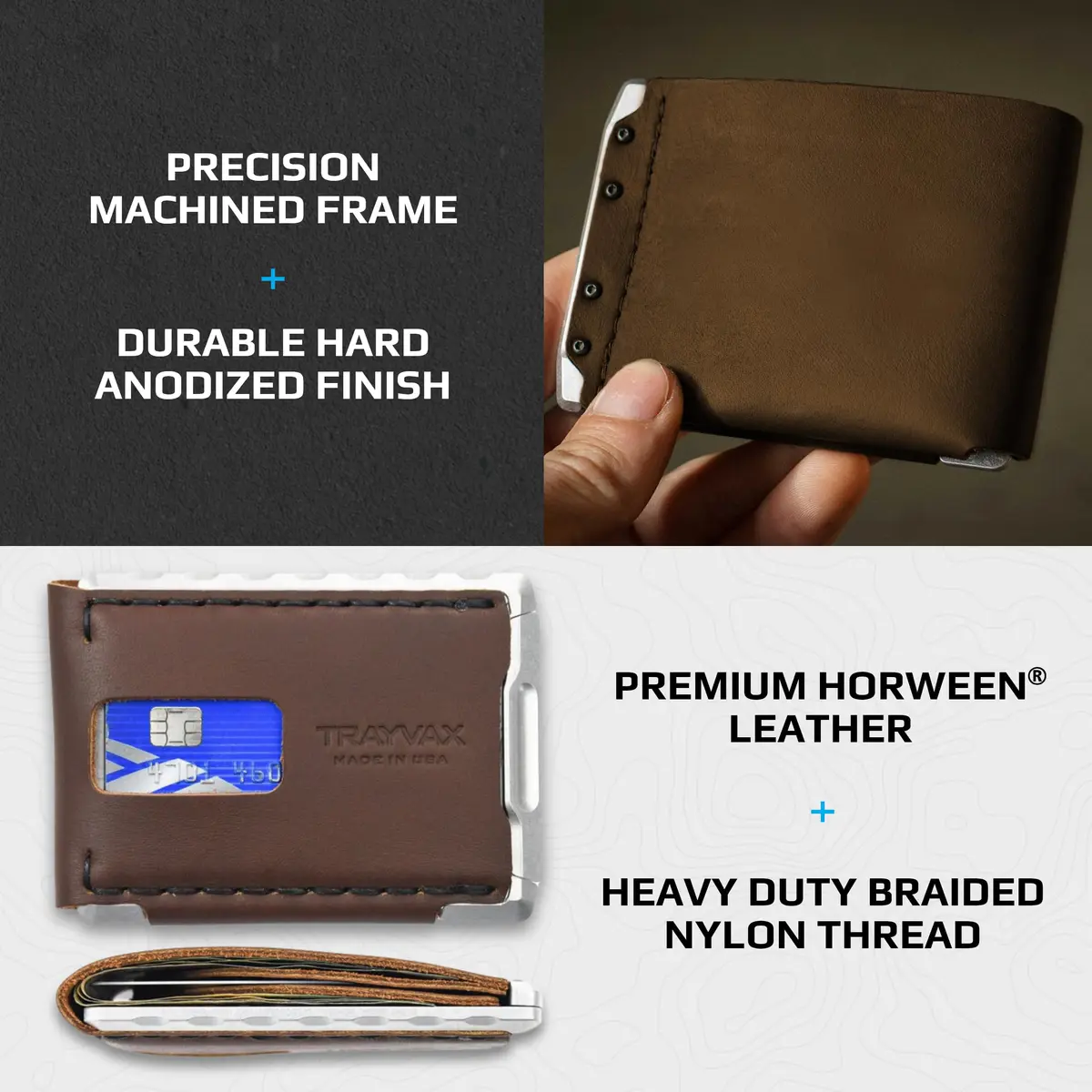 Trayvax Venture Billfold Wallet | Slim Leather Metal Front Pocket Money & Credit Card Holder for Men & Women - view 4