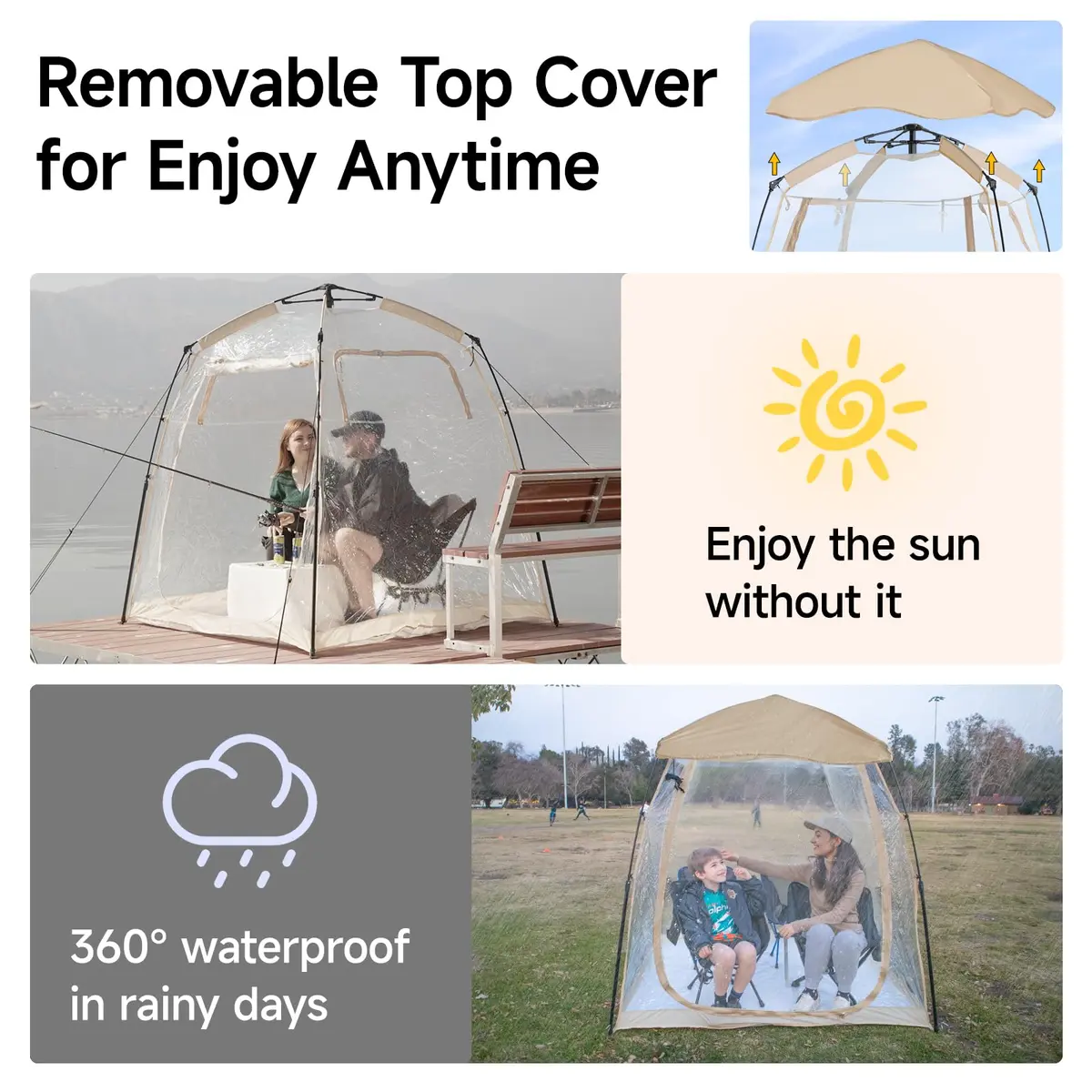Weather Proof Pod All Weather Proof Sports Tent 63"l×63"w×62"h Clear | Instant Shelter with Sealed Floor - view 4