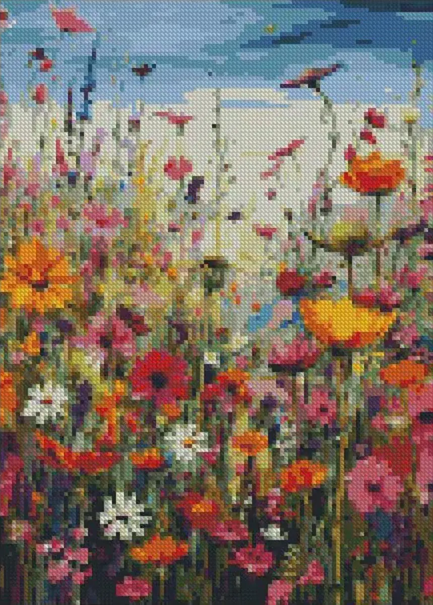 MjhRcll Flowers Cross Stitch Kit 30cm x 40cm | Beginner-Friendly Embroidery for Home Decor - view 2