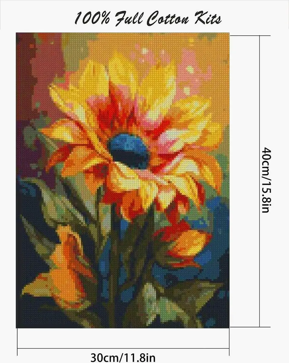 MjhRcll Flowers Cross Stitch Kit 12x16 Inch | Easy for Beginners, Cotton Fabric, Daisy Design - view 2