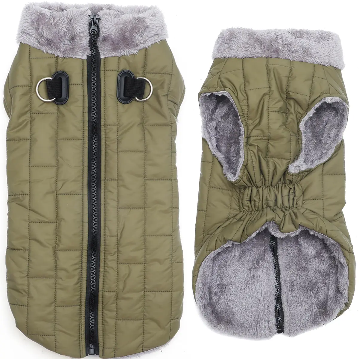 JoyDaog Fleece Dog Jacket with Harness for Small Dogs, Green M 16"-18" Chest | Warm, Waterproof, Windproof - main product image