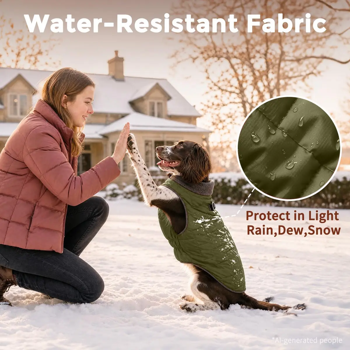 JoyDaog Fleece Dog Jacket with Harness for Large Dogs, Green 3XL | Waterproof & Windproof Winter Coat - view 5